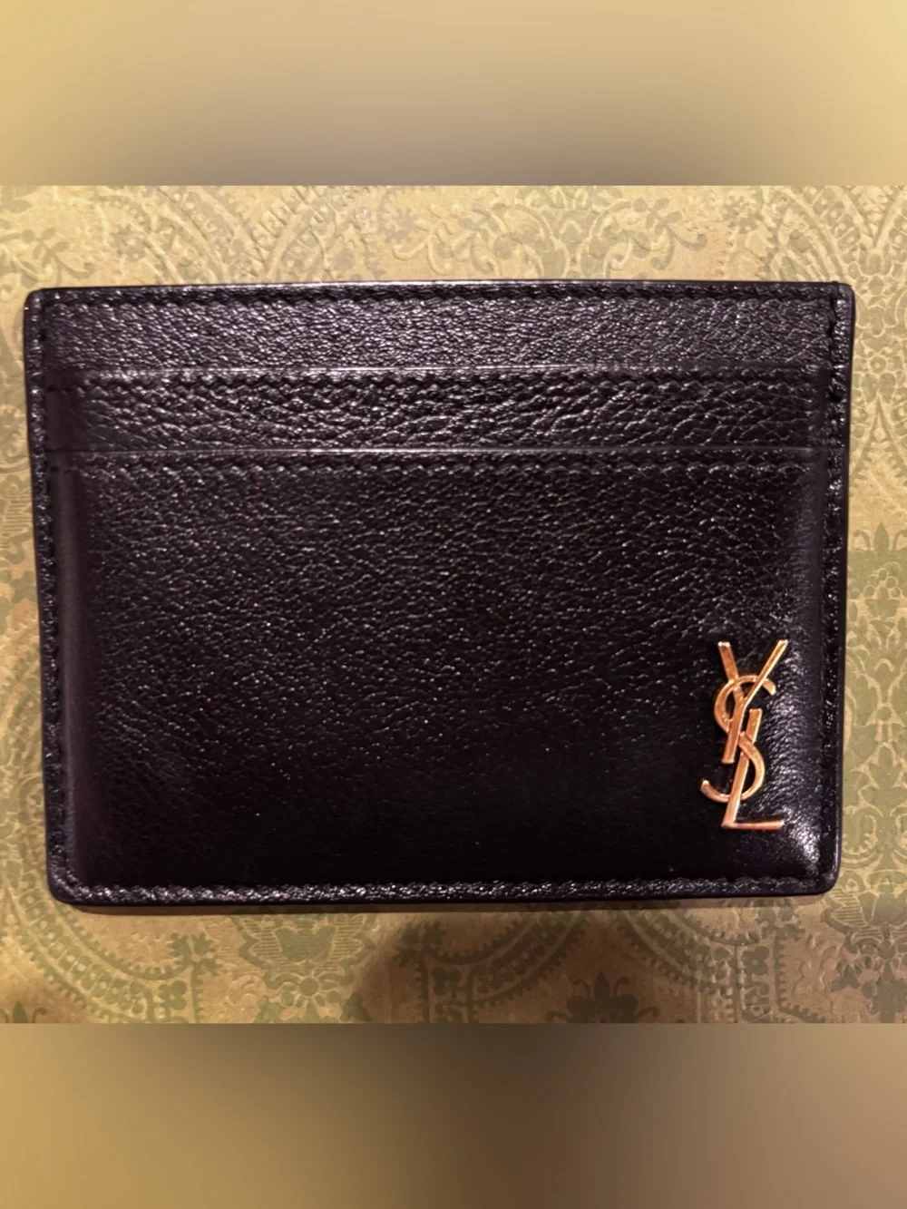 Saint Laurent Black & Gold Leather Card Case with YSL Monogram